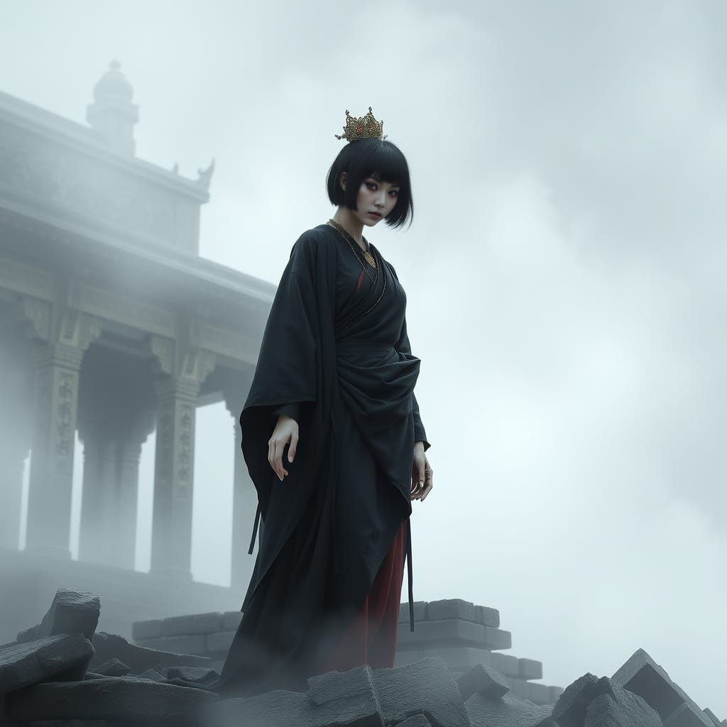 Forgotten Goddess in Misty Temple Ruins