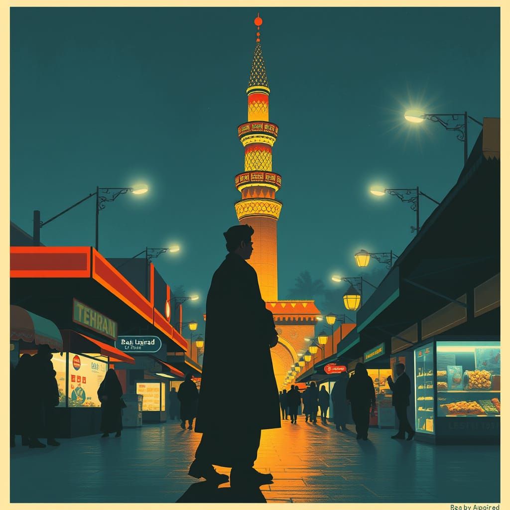 Tehran Evening: Silhouette in a Vintage Travel Poster