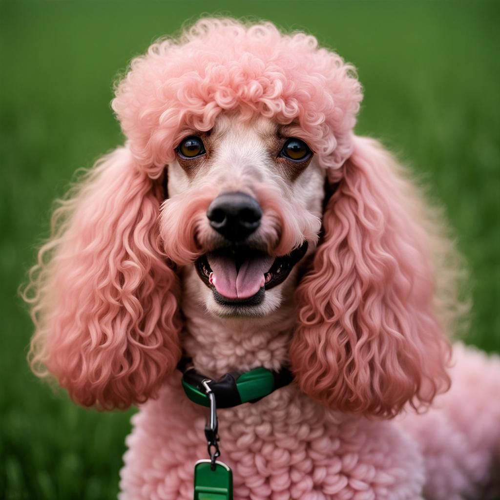 Pink Poodle Portrait on Green Grass