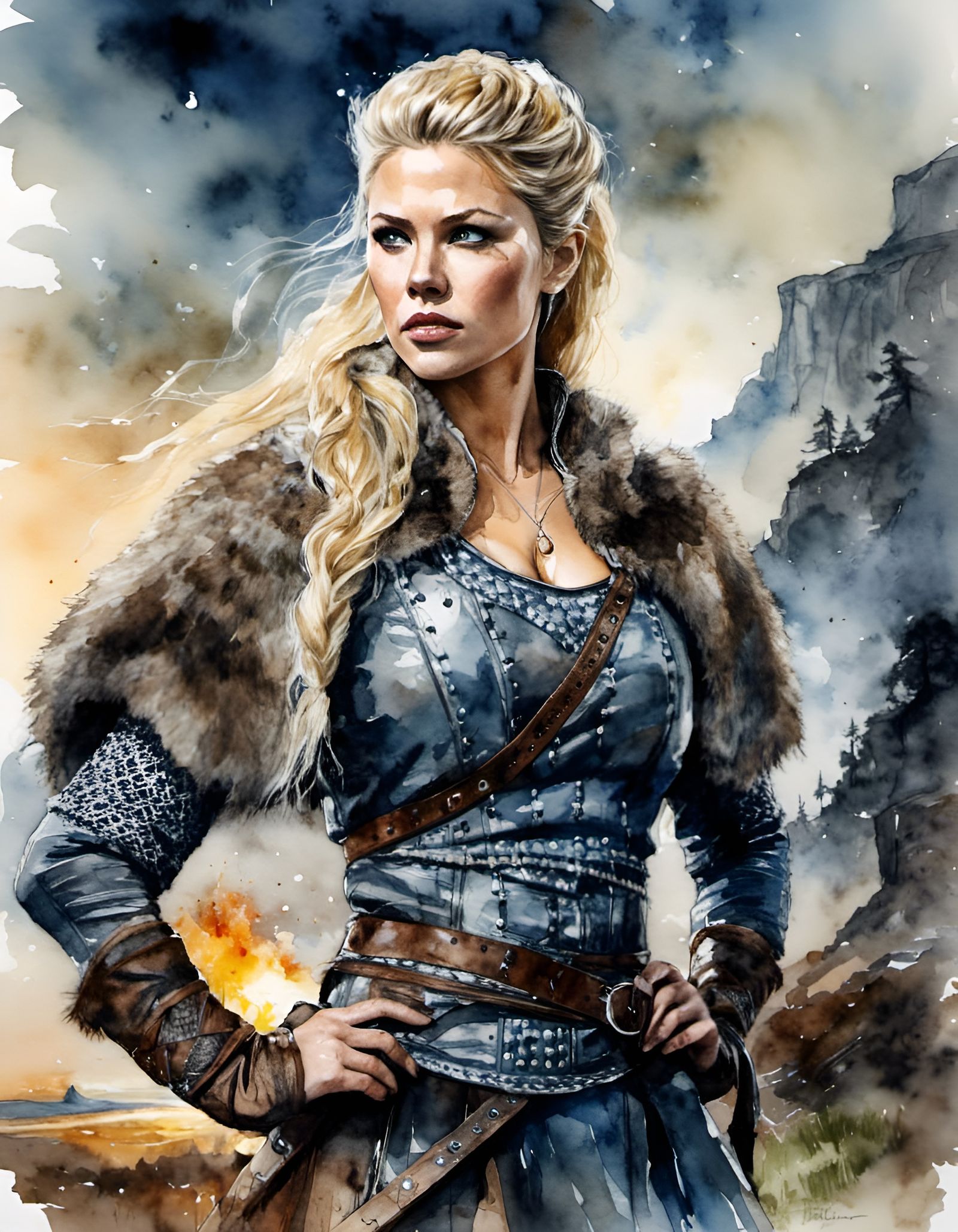 Katheryn Winnick as Lagertha in Watercolor Style
