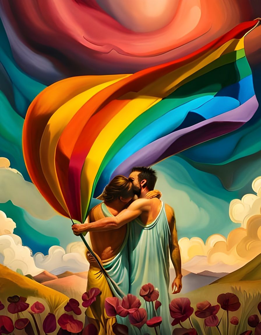 Abstract LGBT Embrace in Surreal Mixed-Media Collage