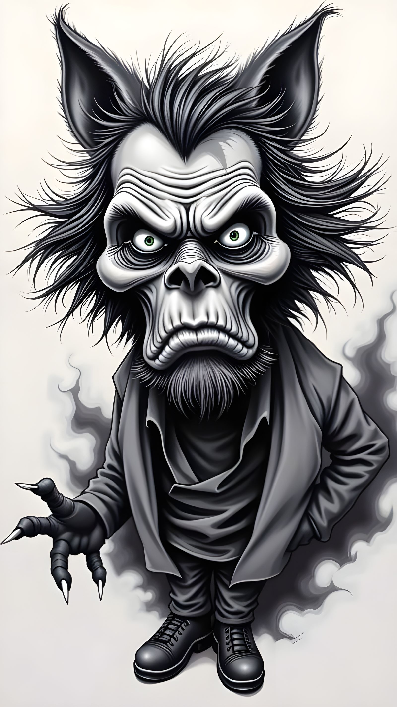 Whimsical Frightening Wolfman Caricature Sketch