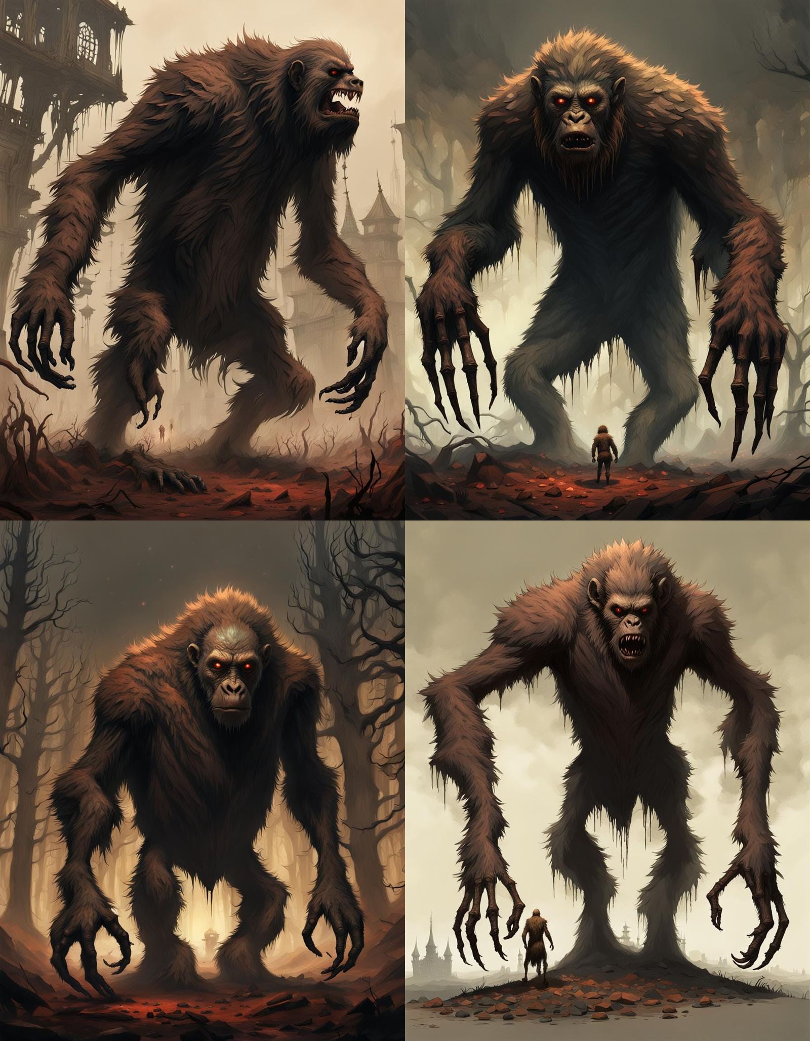 Eerie Furry Ape Monster in Horror Style