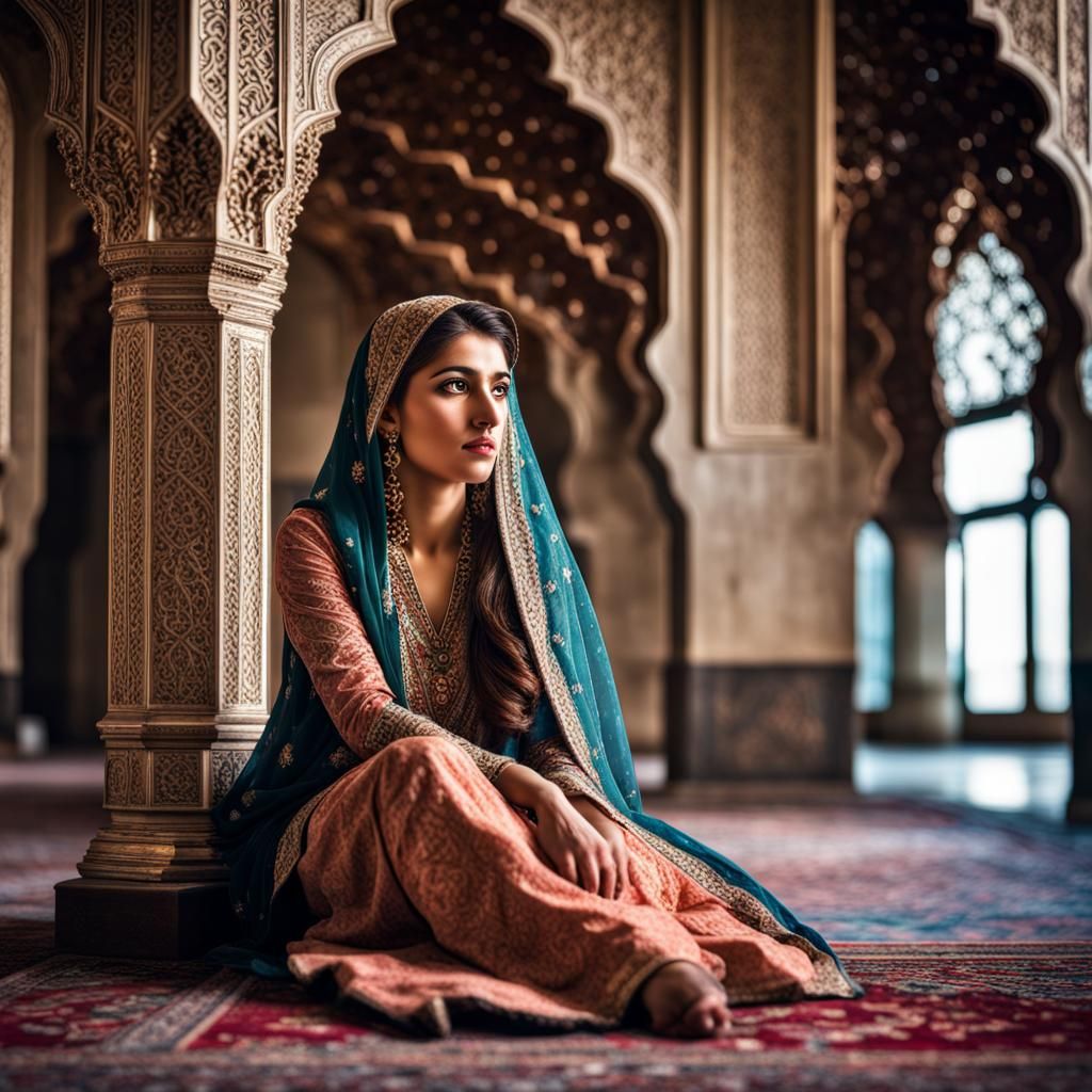 Hyperrealistic Pakistani Princess in Mosque Interior