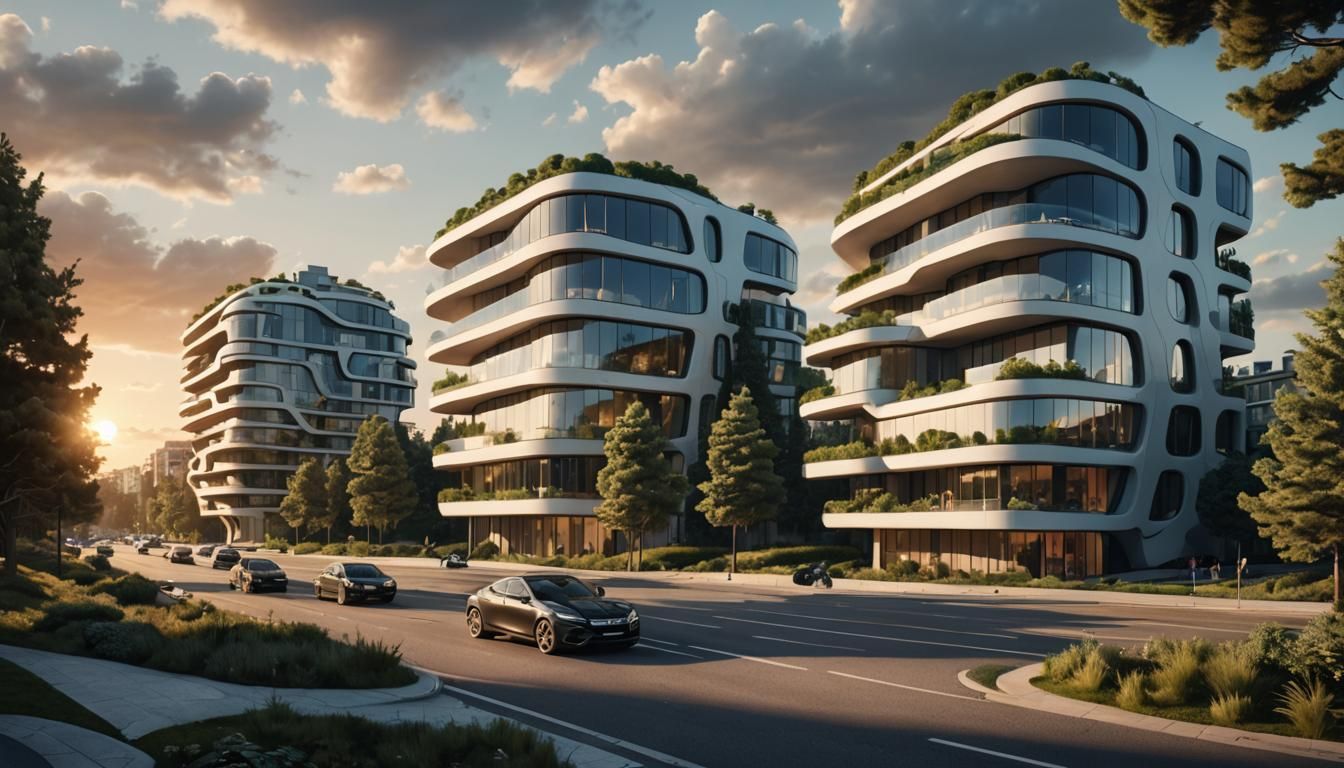 Futuristic Urban Apartment Building in Puristic Style