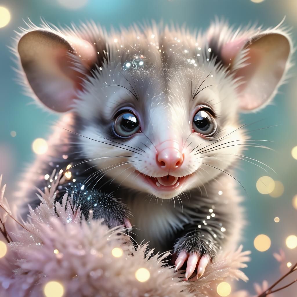 Adorable Baby Possum with Sparkly Eyes