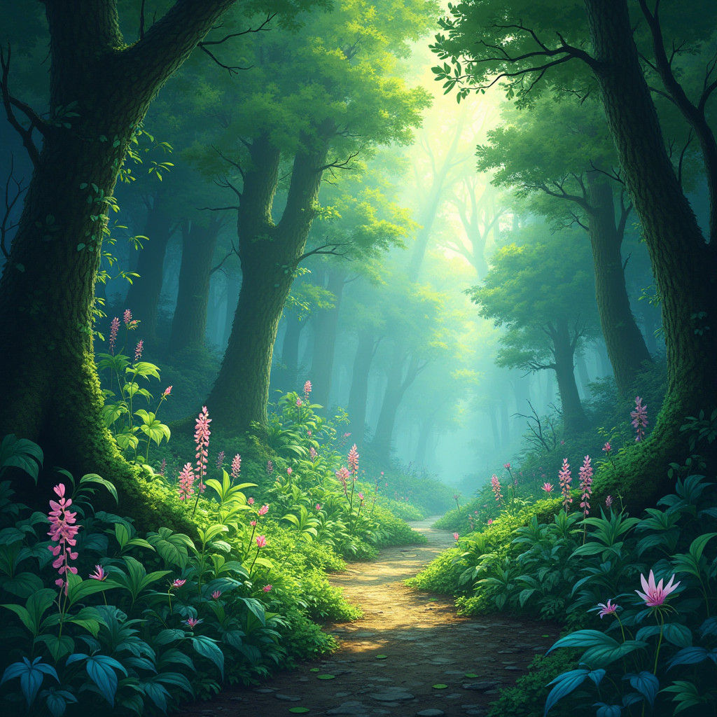 Lush Mystical Forest Radiating Photosynthesis