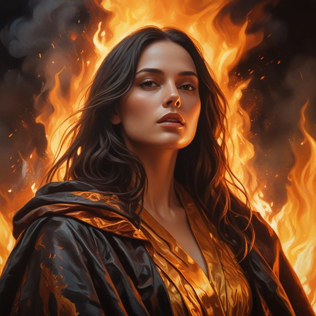 Woman in Liquid Flame: A Vibrant Oil Painting