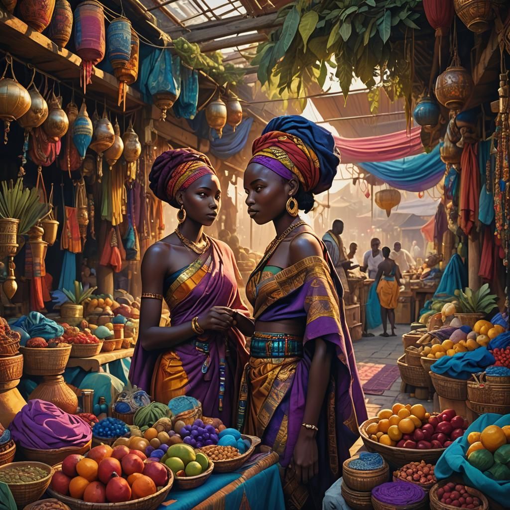 African Maidens at Market in Fantasy Concept Art