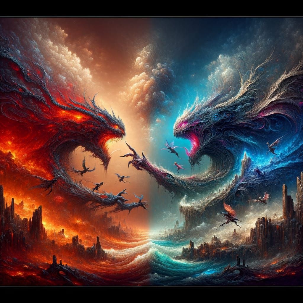 Epic Emotion Wars in Vibrant Matte Painting