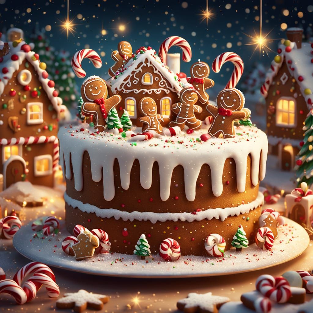 Whimsical Christmas Cake with Gingerbread Figures