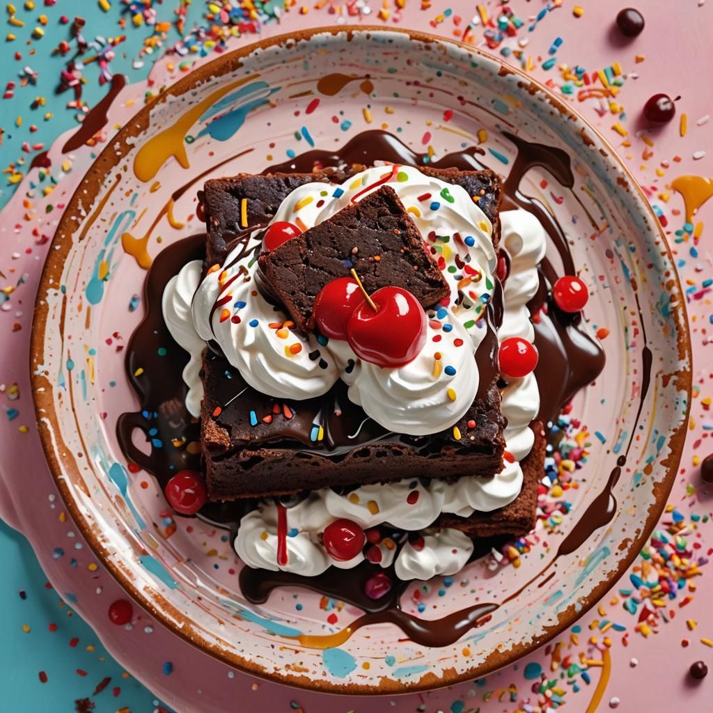 Decadent Chocolate Brownie Sundae in Golden Light