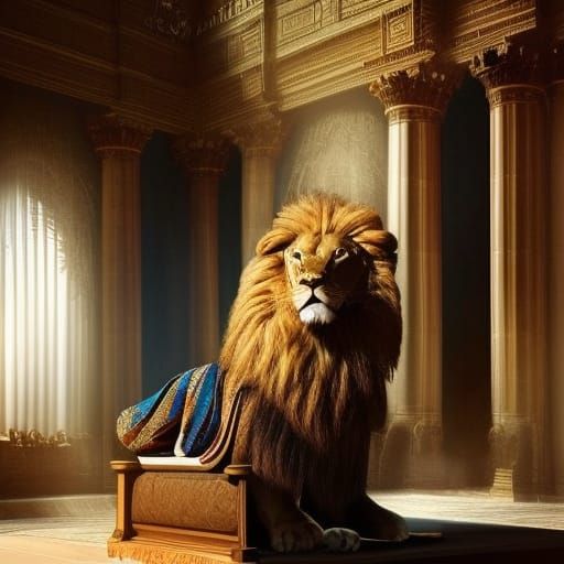 Majestic Man on Throne with Lion