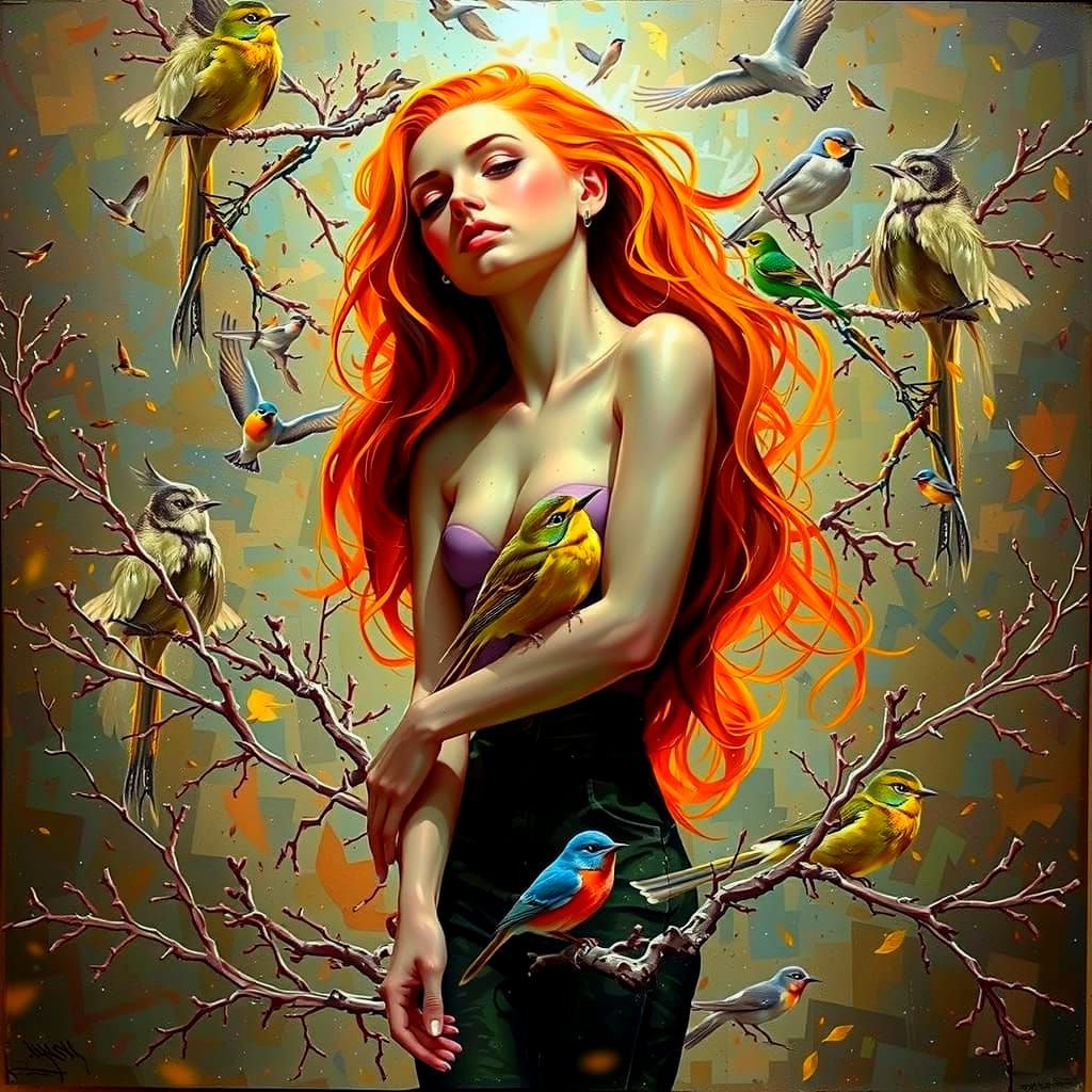 Stylized Birds in Flight: AI Generated Art