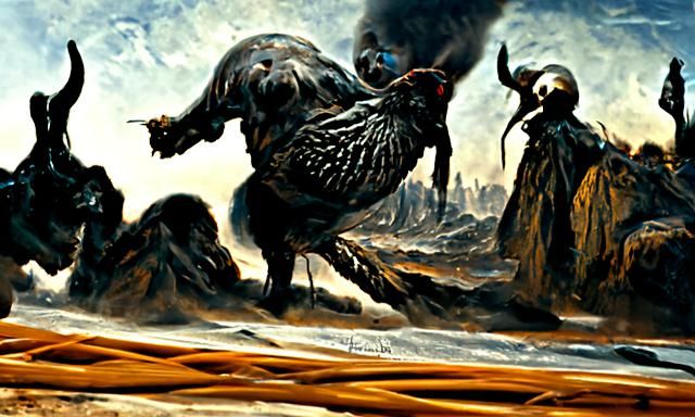 Surreal Horror Food Hunt in Oil, Hyperdetailed