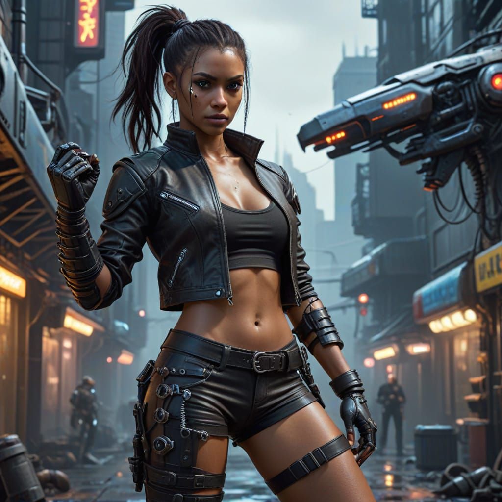 Cyberpunk Vampire Hunter With Cybernetic Implants