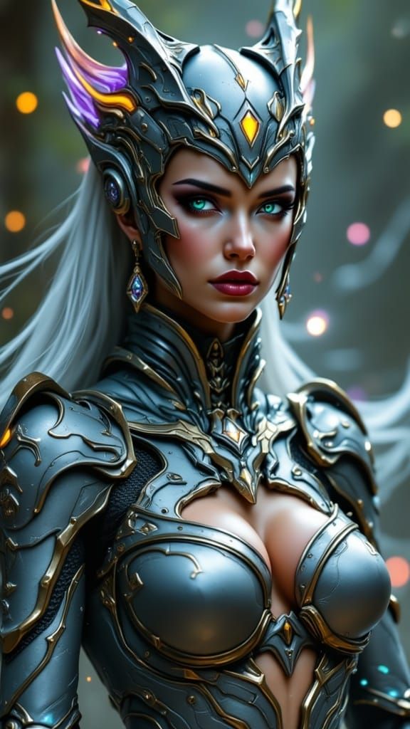 Cyberpunk Warrior Queen in High-Tech Armor