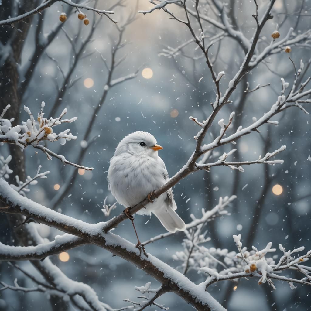 White Bird in Snowstorm: Cinematic Matte Painting