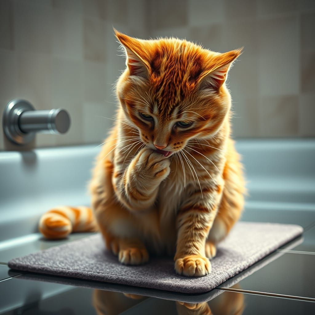 Hyper-Realistic Ginger Cat in Bathroom Ambiance