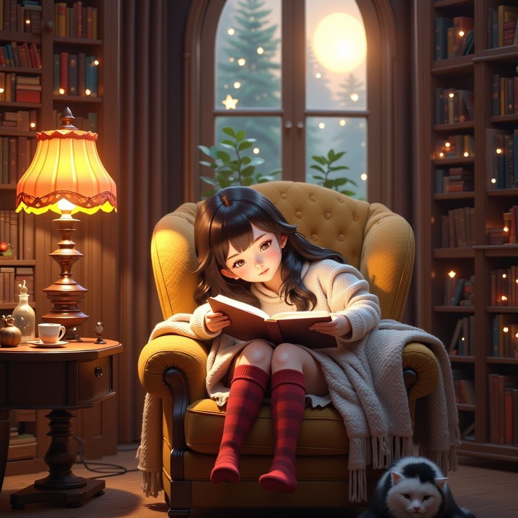 Cozy Reading Nook: Anime-Inspired 3D Art