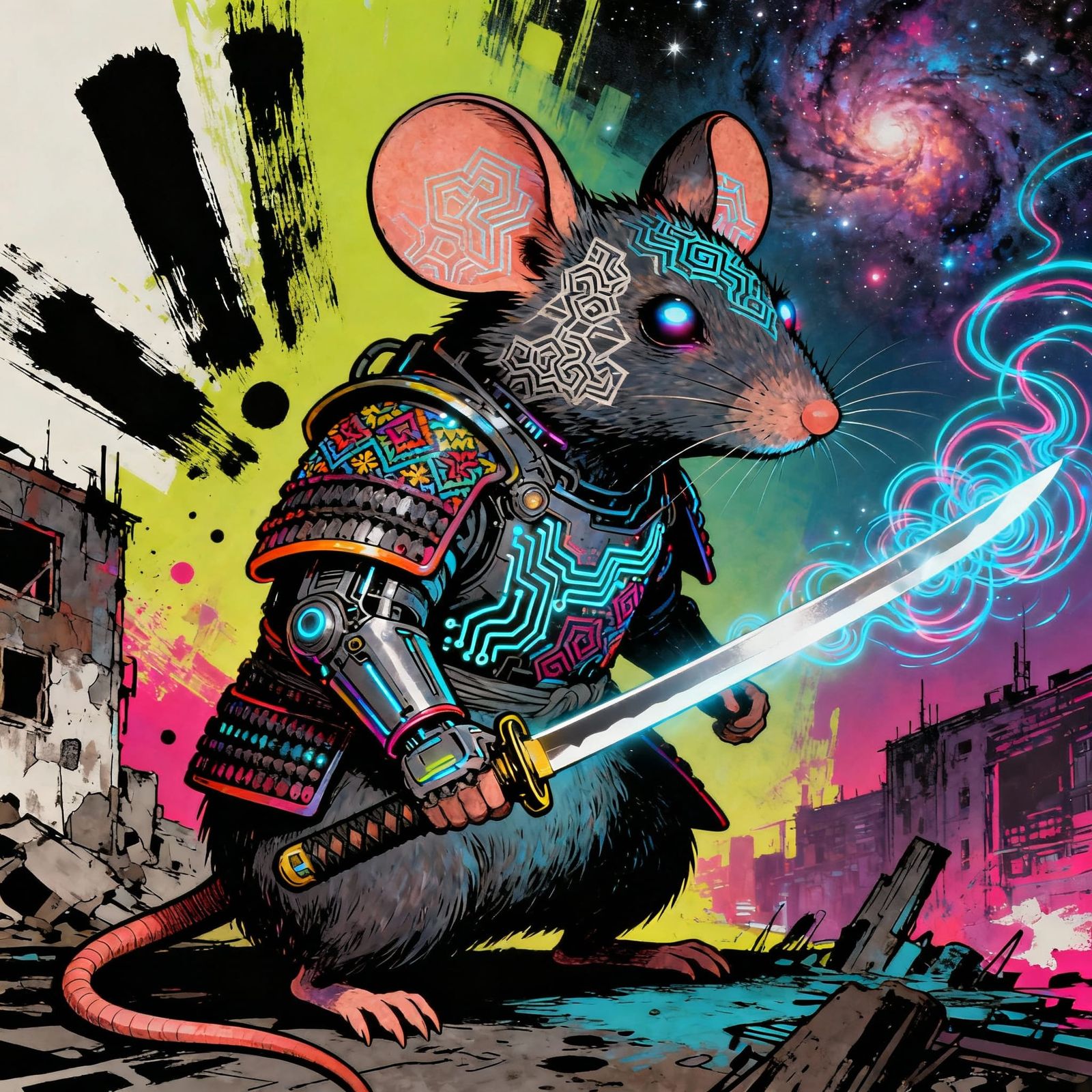 Terrifying Sci-Fi Samurai Mouse with Katana