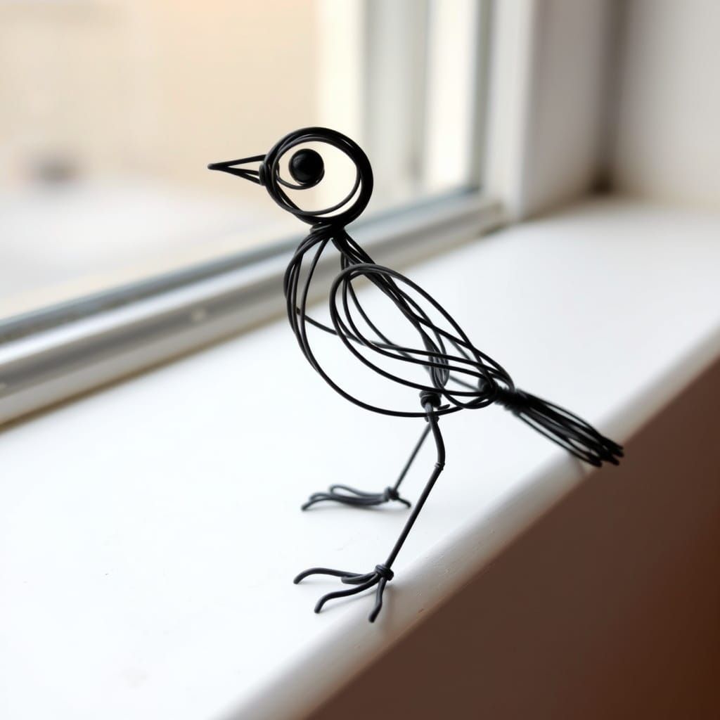 Minimalist Wire Sparrow Sculpture Inspired by Celia Smith