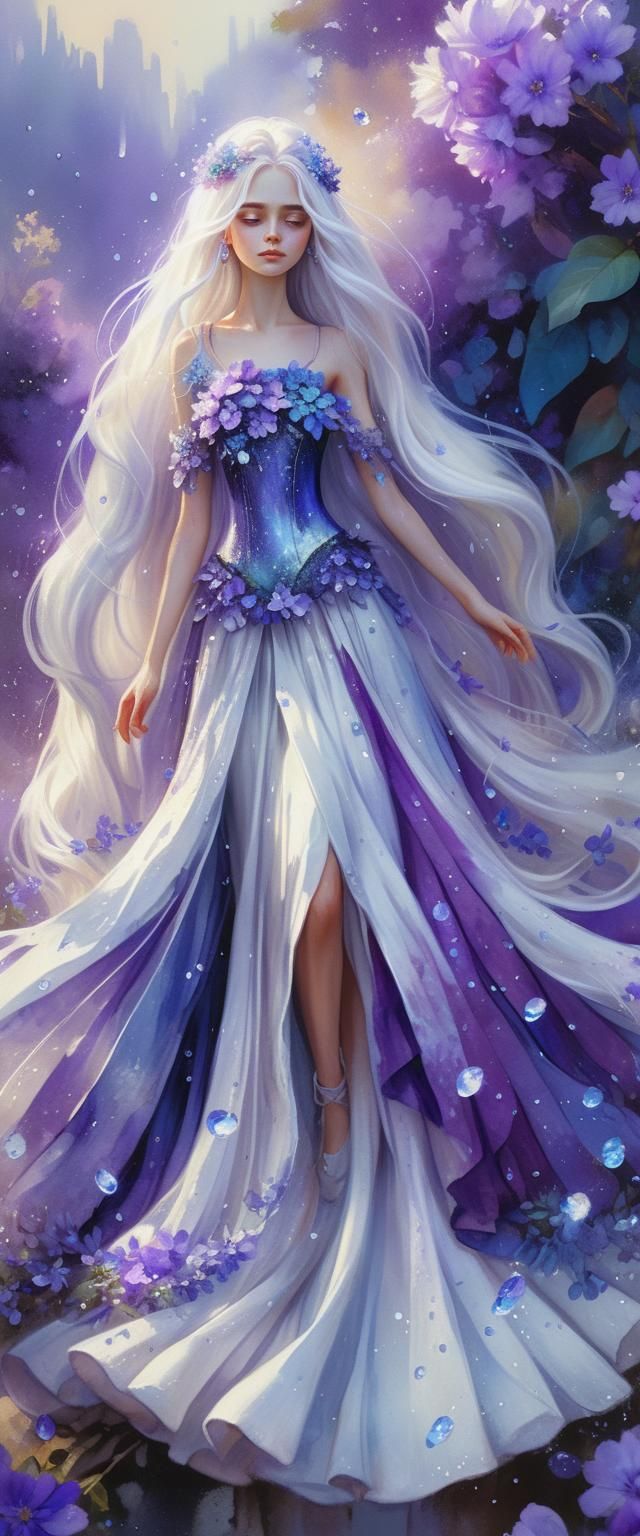 Ethereal Girl Portrait with Flowers and Crystals