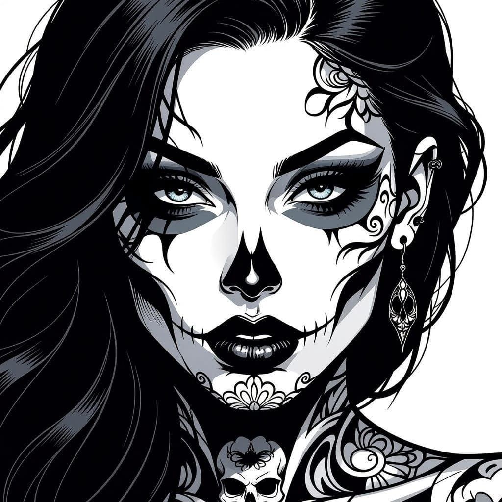 Woman's Face with Skull Eye in Comic Art Style
