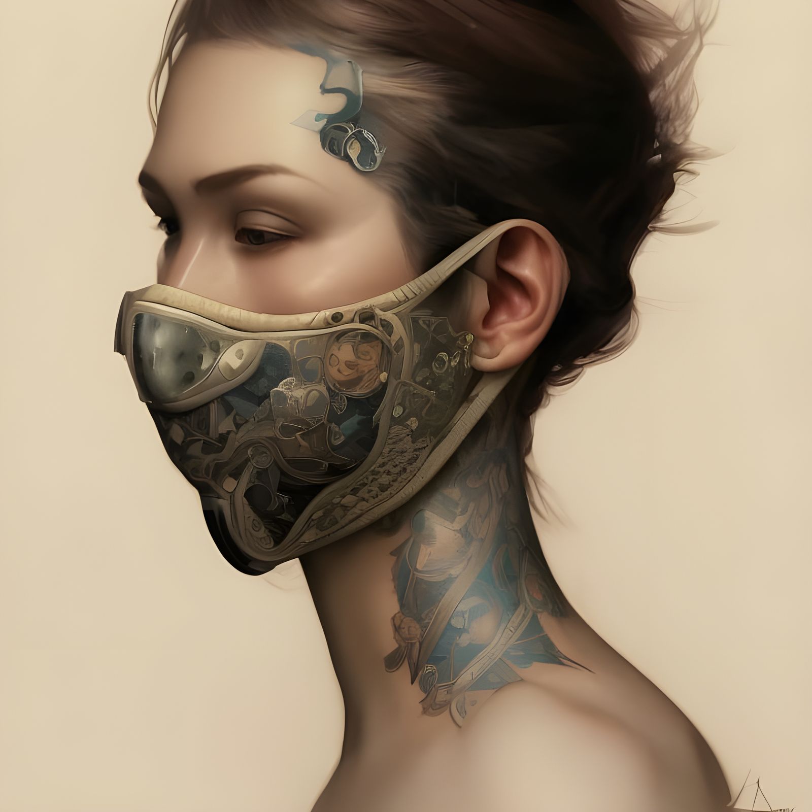 Detailed Hanya Mask Tattoo Portrait