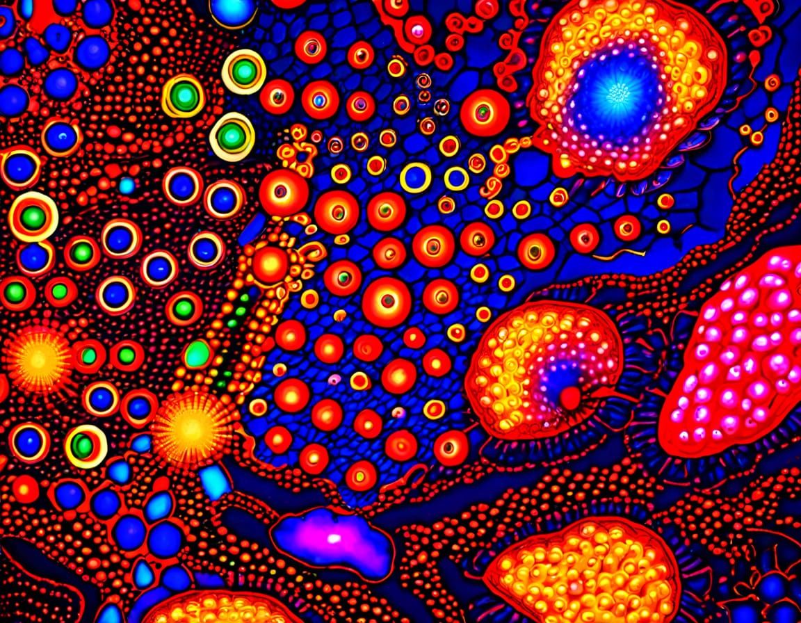 Psychedelic Microscopic Human Cell in Abstract Expressionism