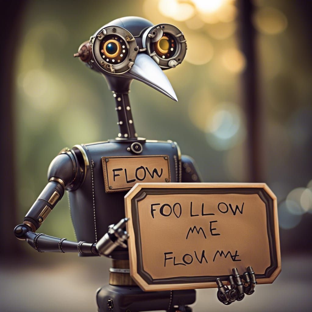 Robot Heron Teacher with Steampunk Engine