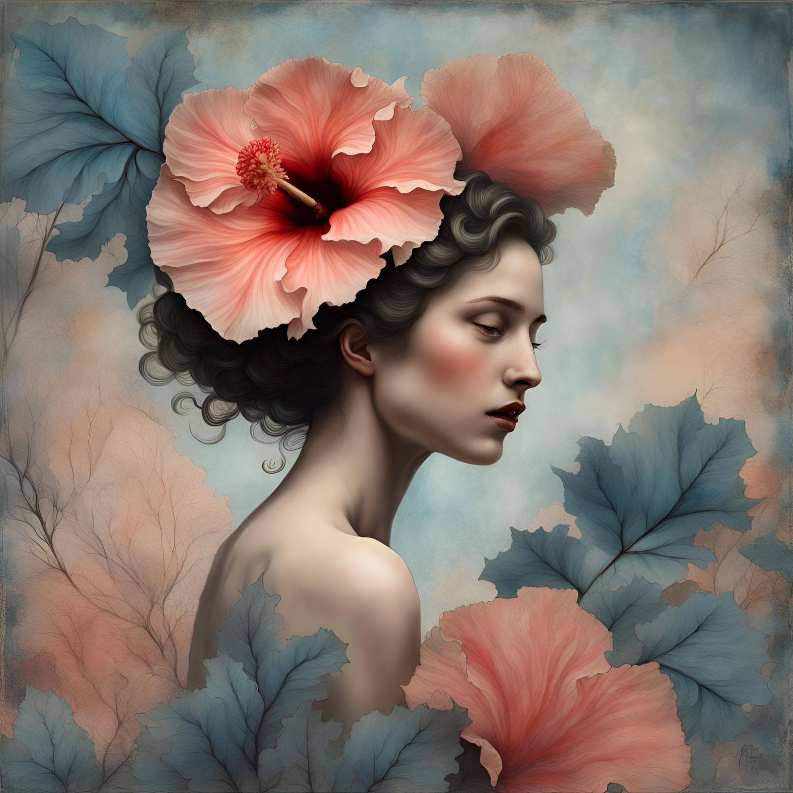 Baroque Woman with Hibiscus Petal Illustration