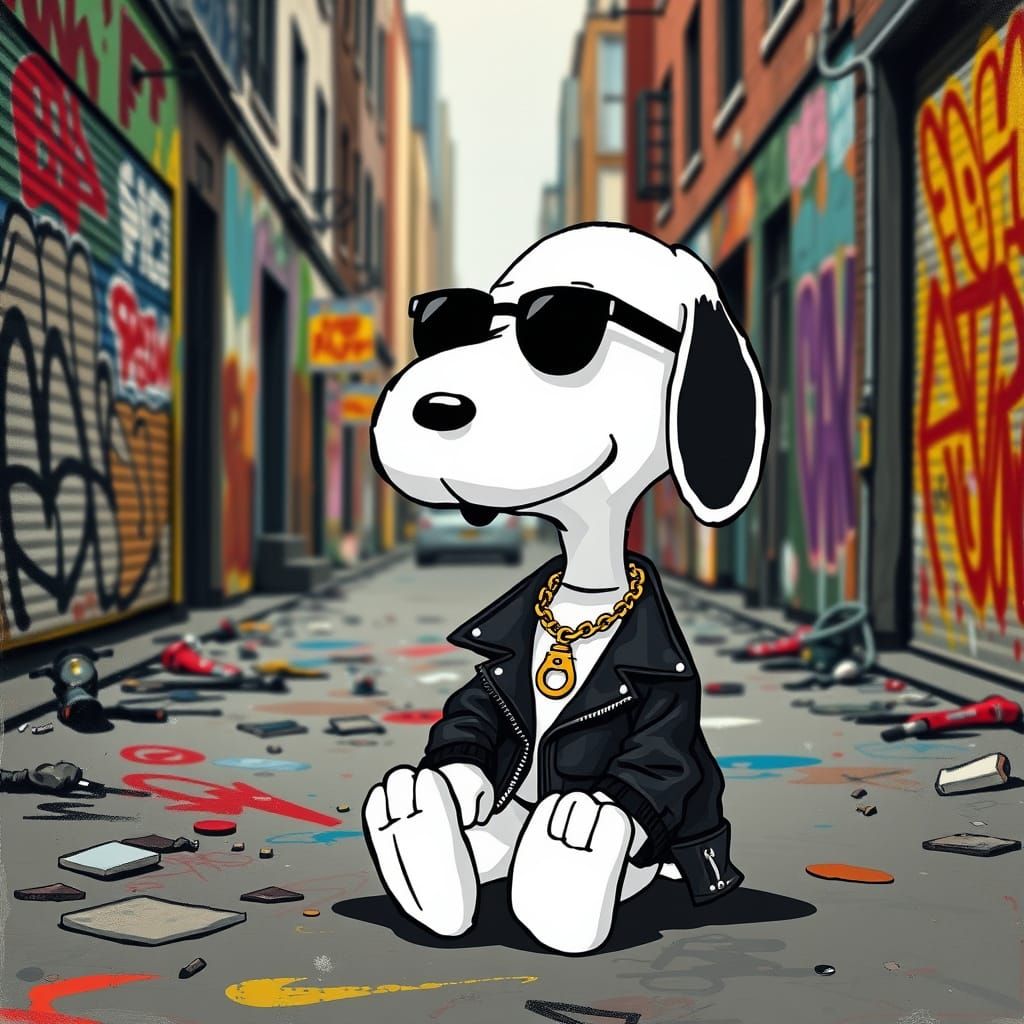 Snoopy as Urban Rebel in Pop Art Style