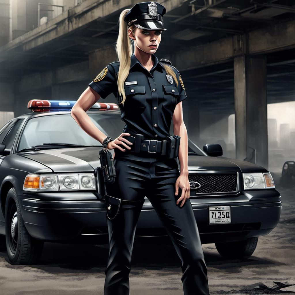 Female Police Officer in Detroit: Hyperrealistic Digital Art