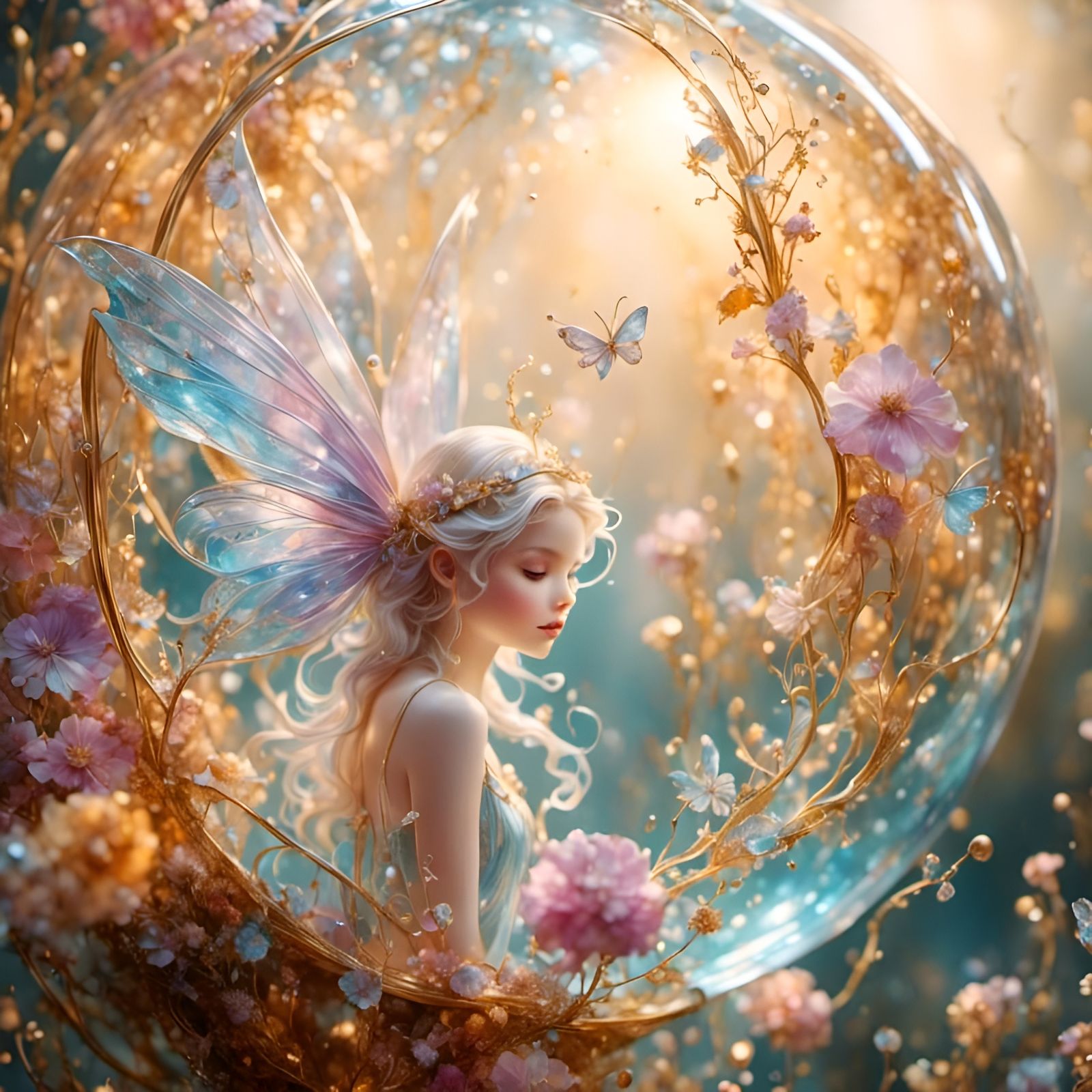 Fairy Inside Glass Sphere in Aquarelle Style