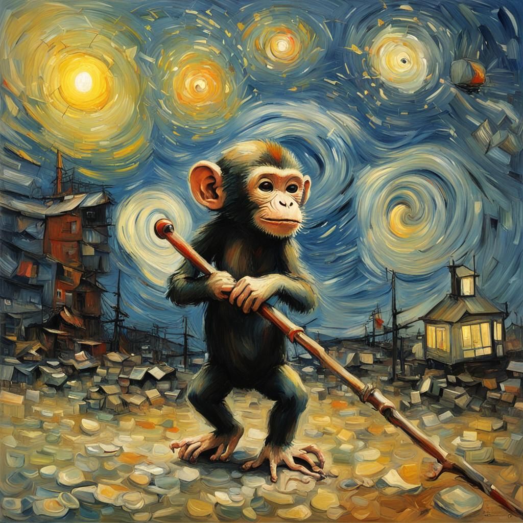 Playful Baby Monkey, Kinetic Art Style