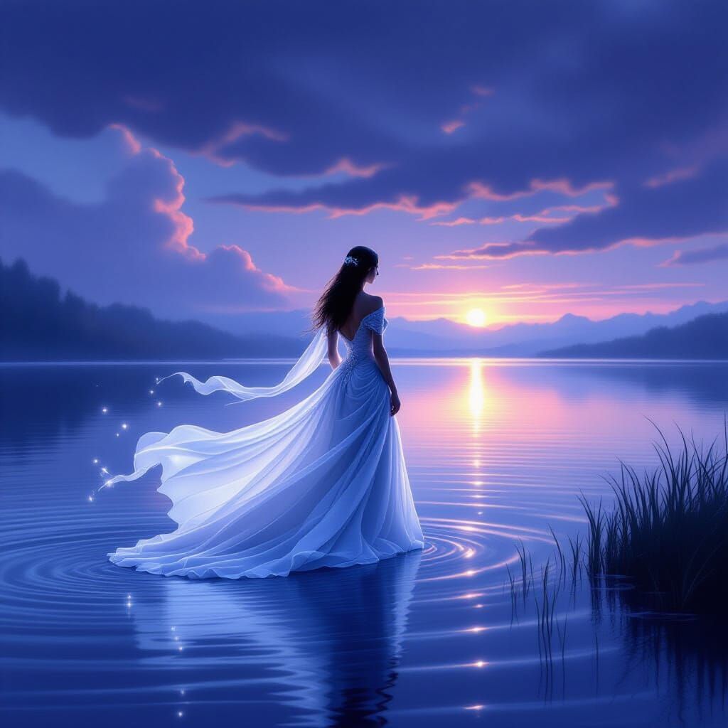 Swan Woman Transformation by Mystical Lake