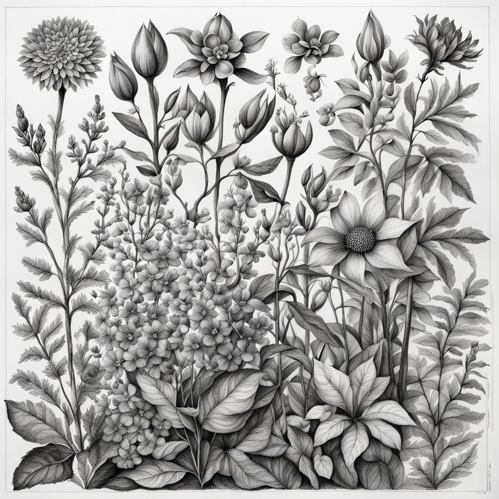 Detailed Botanical Illustration in Indian Ink Style