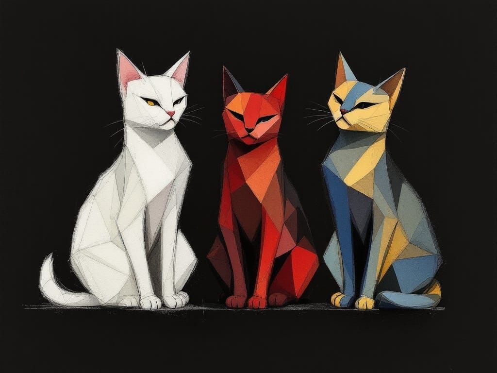 Modern Cats in Charcoal and Color
