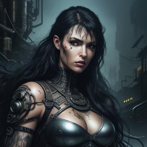 Luis Royo Style art. Betty Page, NAS game character, barbari...