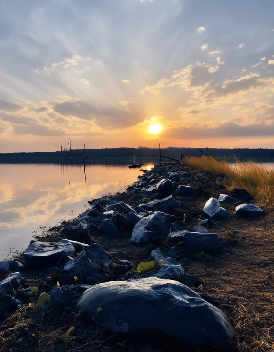 Hyperrealistic Sunset Over Lake: A Moment of Peace