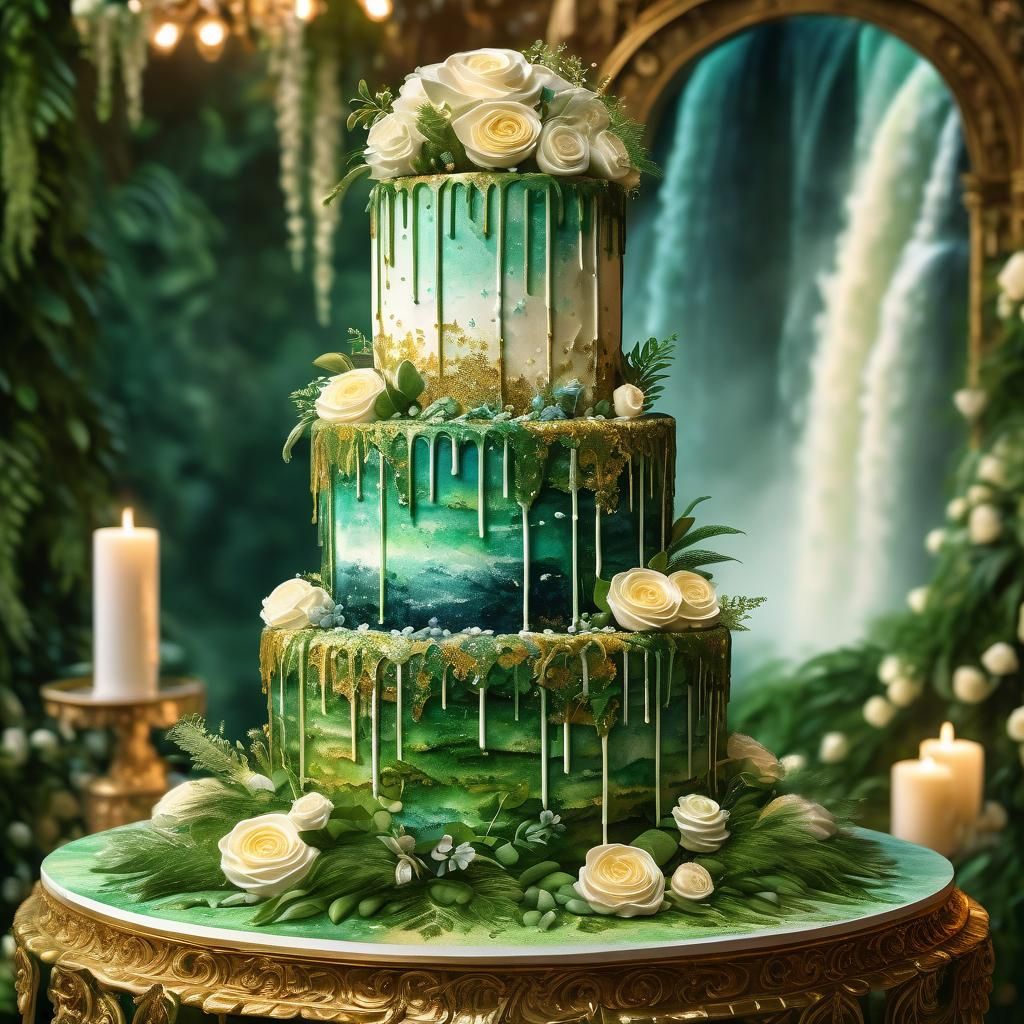 Waterfall Wedding Cake in Soft Pastel Watercolor