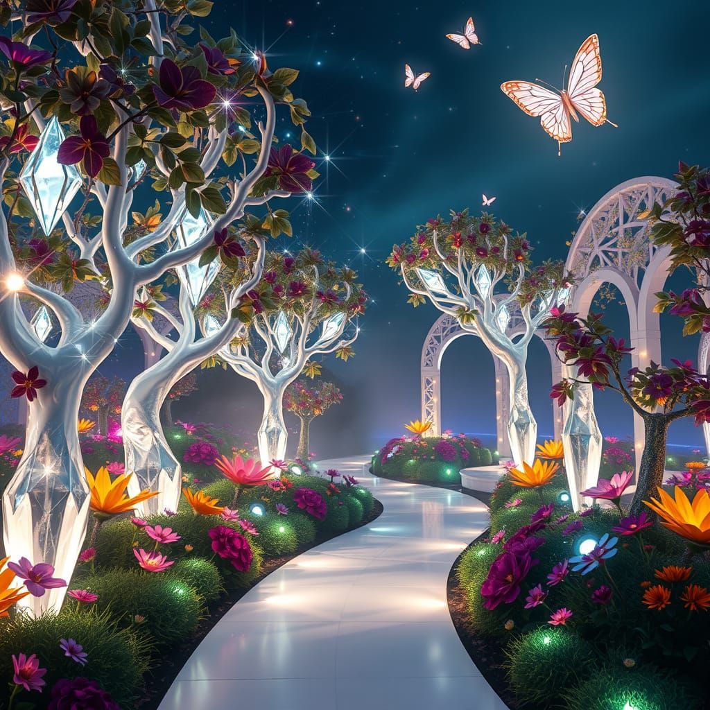 Surreal Diamond Botanical Garden with Crystal Flora