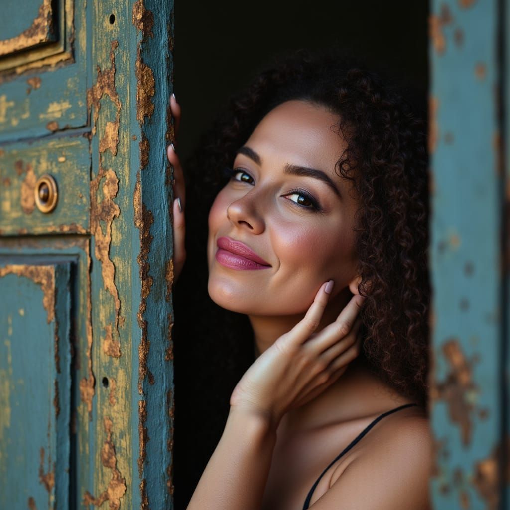 Happy Woman at Dream Doorway of Mystery