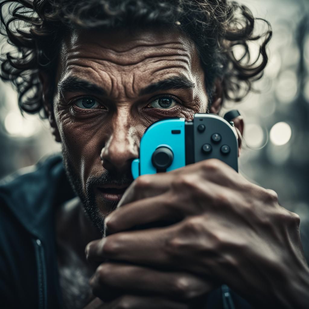 Nintendo Switch Close-Up Portrait in Grayscale