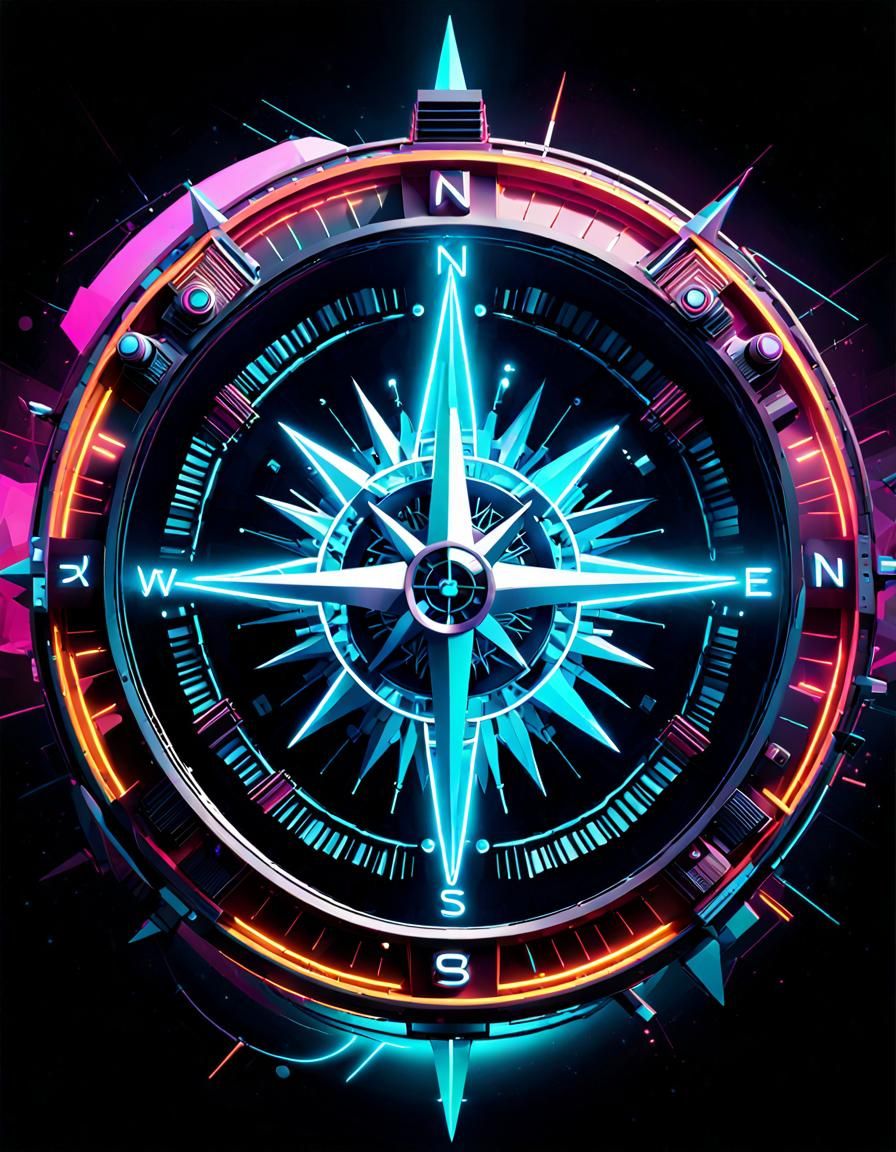 Cyberpunk Neon Compass Vector Art Polygon Design