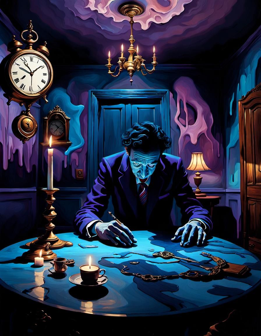 Surreal Solitude: Distorted Oil Painting in Dim Light