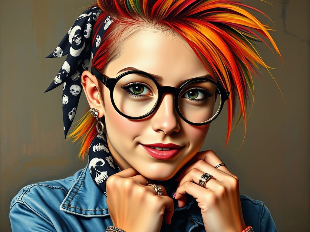 Punk Portrait with Colorful Mohawk: Impasto Painting