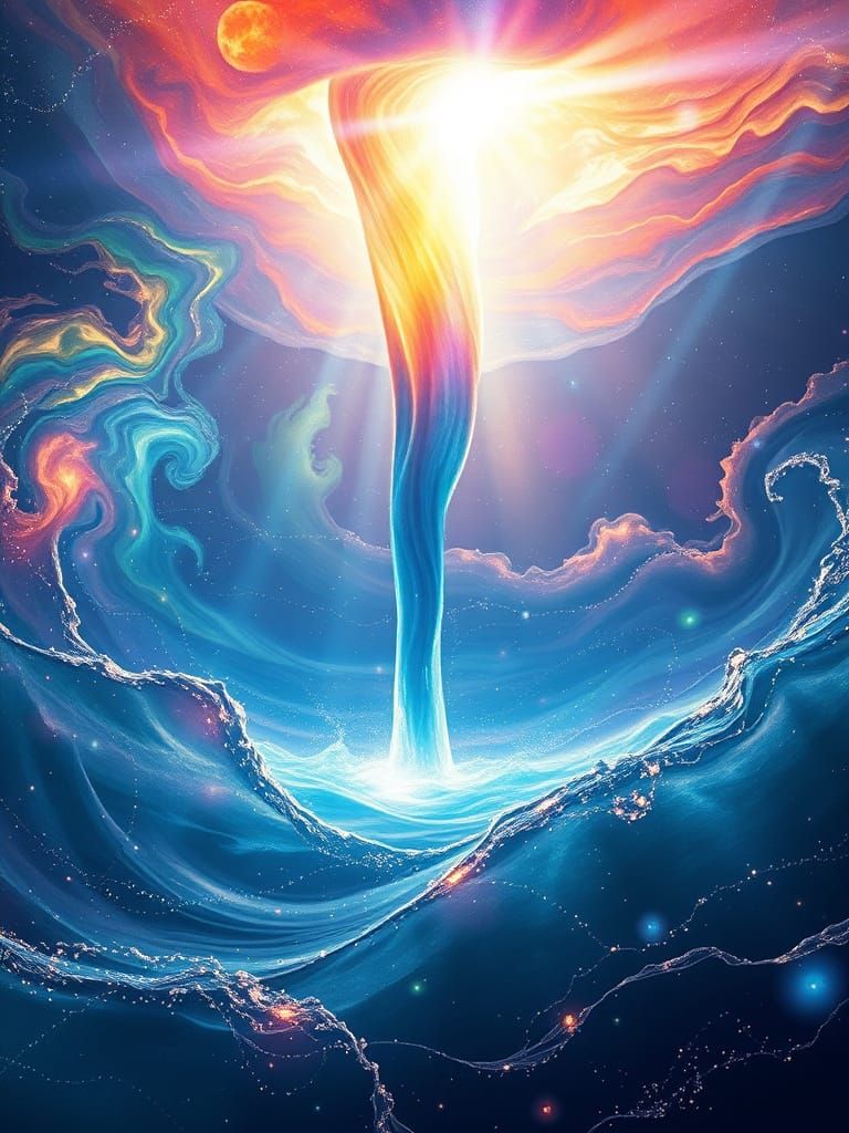 Cosmic Tornado in Bioluminescent Watercolor Style