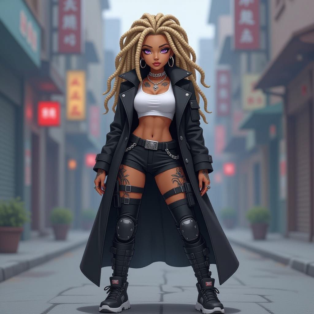 Sci-Fi Dreadlock Goddess in Cel-Shaded Anime Style